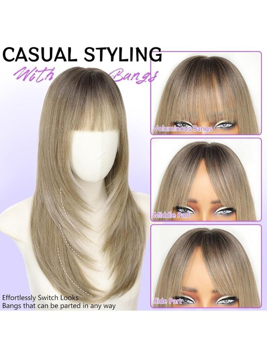 Women\'s Platinum Blonda Heat Resistant Middl Length Natural Layered Straight Wig main image 6